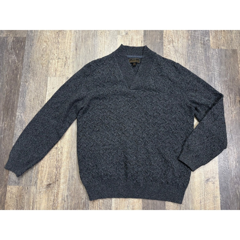 Jos. A. Bank Reserve Mens XL Gray Wool Blend V-Neck Textured Knit Sweater